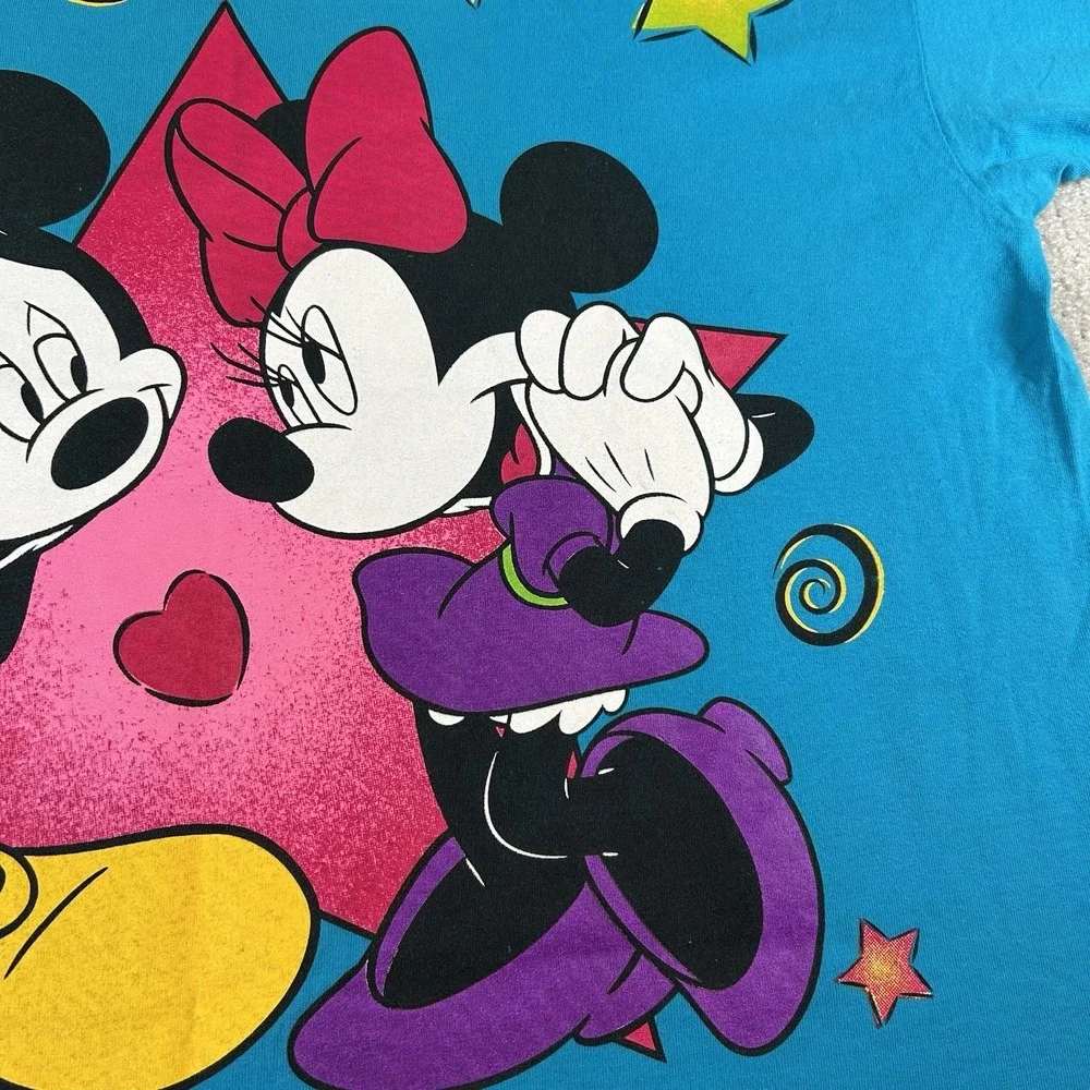 Vintage 90s Mickey And Minnie Mouse Walt Disney Big Graphic T-Shirt Size XL Blue